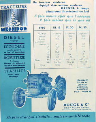 Couverture de TRACTEUR MESSIDOR DL 18 PL 30 DL 35 DOUGE A BESANCON