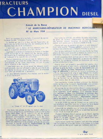Couverture de TRACTEUR CHAMPION 24 A 36 CV DIESEL 1954