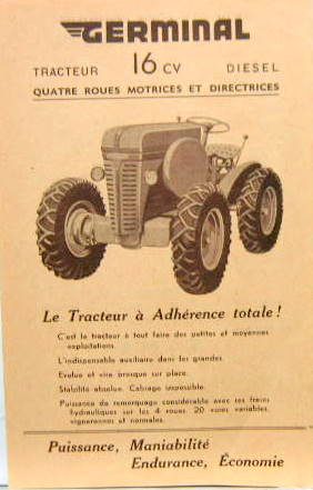 Couverture de TRACTEUR GERMINAL 16 CV A 4 ROUES MOTRICES ET DIRECTRICES