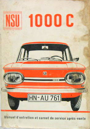 Couverture de 1968 NSU 1000 C LIVRET D'ENTRETIEN