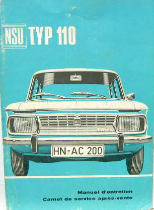 Couverture de NSU TYPE 110 LIVRET D'ENTRETIEN