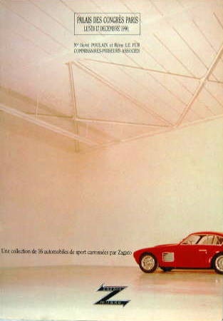 Couverture de ZAGATO VENTE DE 16 AUTOMOBILES CARROSSEES PAR ZAGATO AUX ENCHERES CATALOGUE DE LA VENTE EN 1990 A PARIS