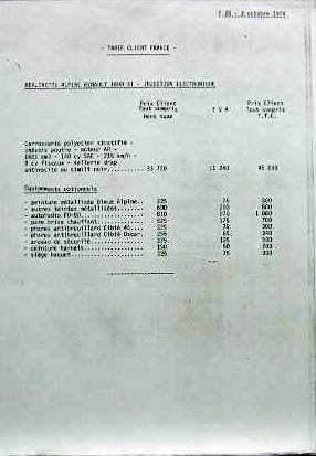 Couverture de 1974-10 ALPINE 1600 SC TARIF