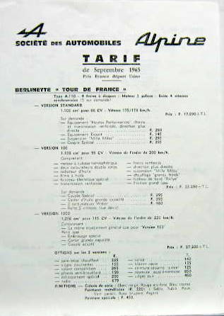 Couverture de 1965-9 ALPINE  TARIF