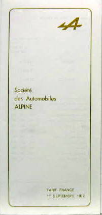 Couverture de 1972-9 ALPINE  A 110 ET A 310 TARIF
