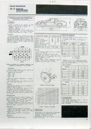 Couverture de 1978 ALPINE A 110 V85 FICHE TECHNIQUE