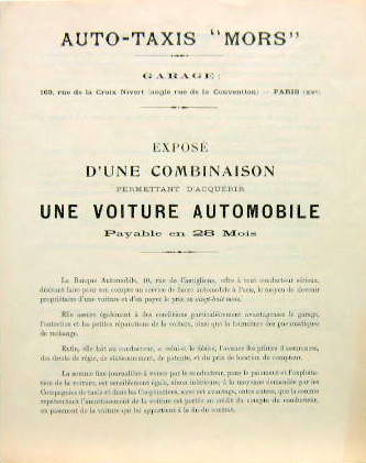 Couverture de 1910 AUTO TAXIS MORS FOURNITURE D'UN LANDAULET A CREDIT EN 28 MOIS