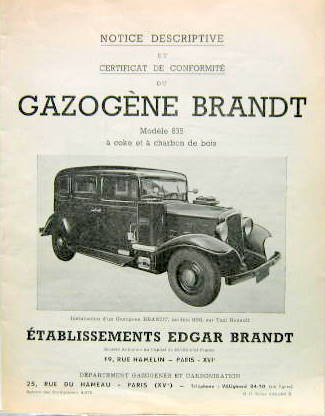 Couverture de 1941GAZOGENE BRAND 835 SUR RENAULT TAXI NOTICE DESCRIPTIVE