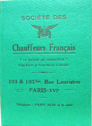 Couverture de 1946 SOCIETE DES CHAUFFEURS FRANCAIS CARTE CORPORATIVE