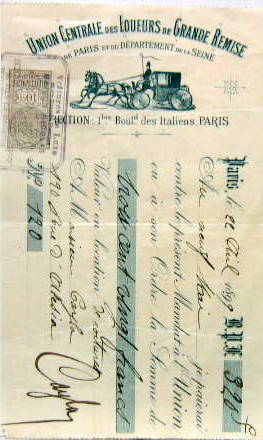 Couverture de 1899 UNION CENTRALE DES LOUEURS DE GRANDE REMISE MANDAT