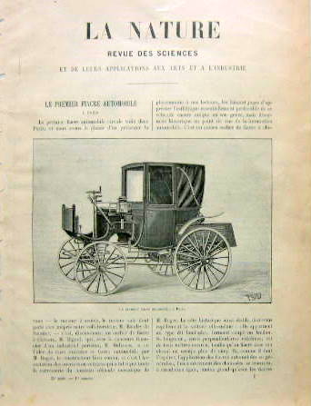 Couverture de 1896 LE PREMIER FIACRE AUTOMOBILE ARTICLE DE LA NATURE