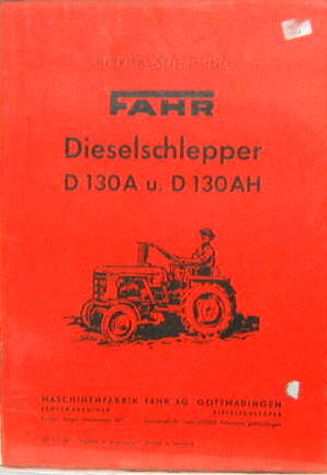 Couverture de FAHR TRACTEUR DIESEL D130A D130AH  LIVRET D'ENTRETIEN  EN ALLEMAND