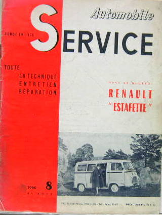 Couverture de 1960-8 RENAULT ESTAFETTE REVUE TECHNIQUE SERVICE