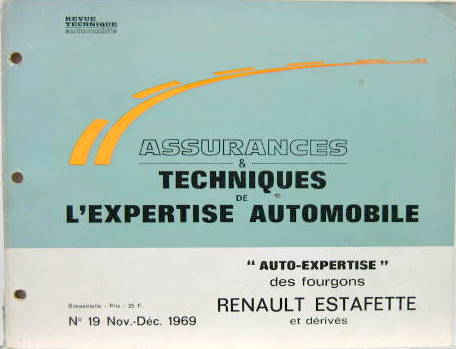 Couverture de 1969-11-12 RENAULT ESTAFETTE AUTO EXPERTISE CATALOGUE DE PIECES DETACHEES POUR ASSURANCES