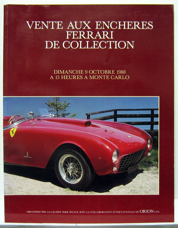 Couverture de 1988 FERRARI CATALOGUE DE VENTE AUX ENCHERES ORION A MONTE CARLO