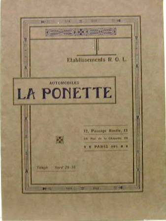 Couverture de 1919 LA PONETTE AUTO ET CAMIONETTE A PARIS  CATALOGUE