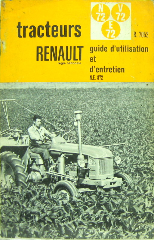 Couverture de RENAULT TRACTEUR N72 V72 E72 R 7052 LIVRET D'ENTRETIEN NE 872