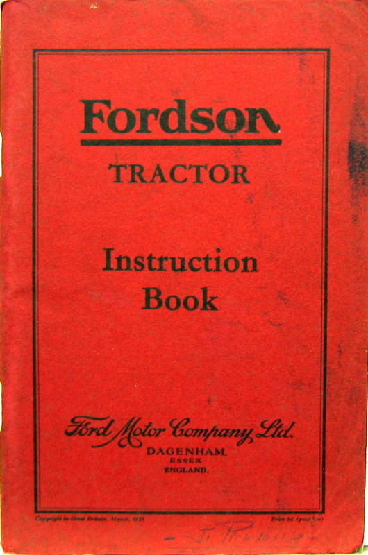 Couverture de 1937-3 FORDSON TRACTEUR LIVRET D'ENTRETIEN EN ANGLAIS
