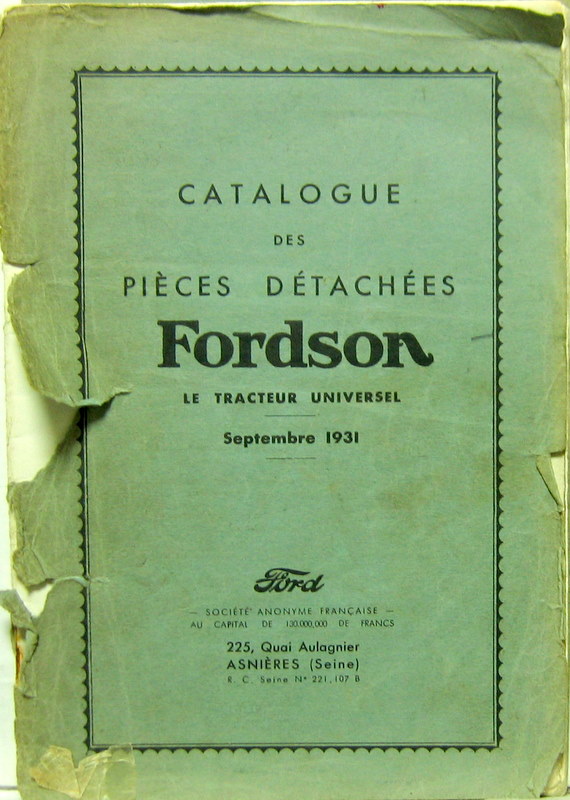 Couverture de 1931-9 FORDSON TRACTEUR CATALOGUE DE PIECES DETACHEES