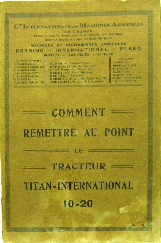 Couverture de TITAN INTERNATIONAL TRACTEUR 10-20 HP COMMENT REMETTRE AU POINT