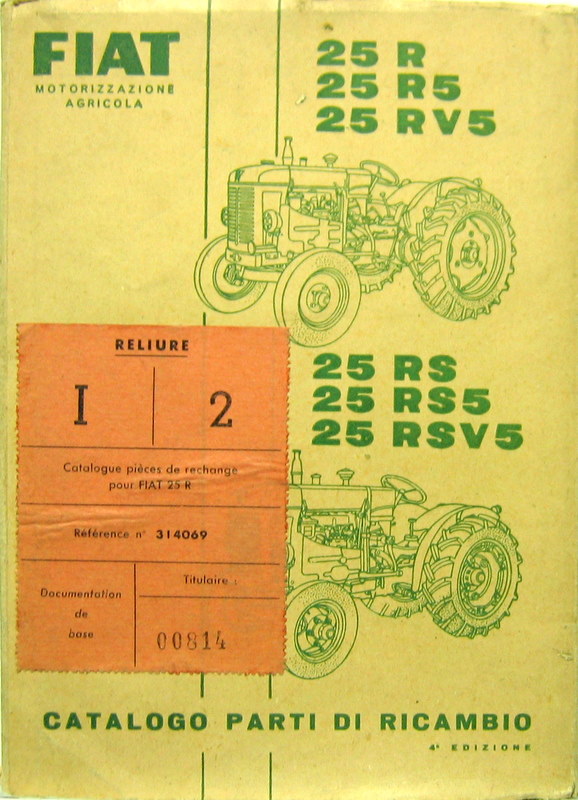Couverture de 1957-7 FIAT TRACTEUR 25 --R5-RV5-RS-RS5-RSV5 CATALOGUE DE PIECES DETACHEES  EN ITALIEN