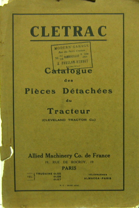 Couverture de CLETRAC TRACTEUR CLEVELAND CO  CATALOGUE DE PIECES DETACHEES
