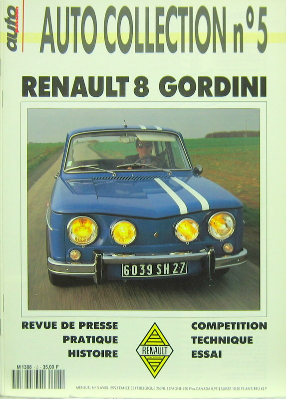 Couverture de RENAULT 8 GORDINI AUTO COLLECTION N°5