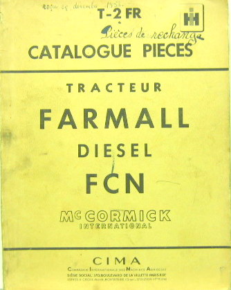 Couverture de 1953-9 FARMALL TRACTEUR DIESEL FCN CATALOGUE DE PIECES DETACHEES