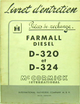 Couverture de 1956-8 FARMALL TRACTEUR DIESEL D 320 D 324 LIVRET D'ENTRETIEN