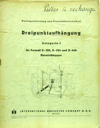 Couverture de 1956-4 FARMALL TRACTEUR D320 D324 D430 DREIPUNKTAUFHANGUNG   LIVRET DE MONTAGE EN ALLEMAND
