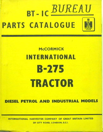 Couverture de 1966-8 Mc CORMICK  TRACTEUR DIESEL B 275 CATALOGUE DE PIECES DETACHEES EN ANGLAIS