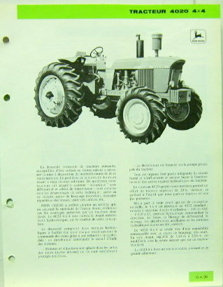 Couverture de 1968 JOHN DEERE TRACTEUR 4020 4X4 DESCRIPTIF