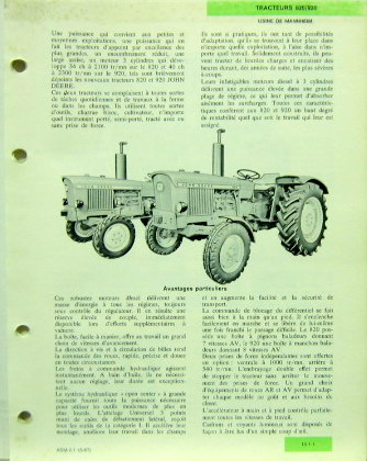 Couverture de 1968 JOHN DEERE TRACTEUR 820-920 DESCRIPTIF