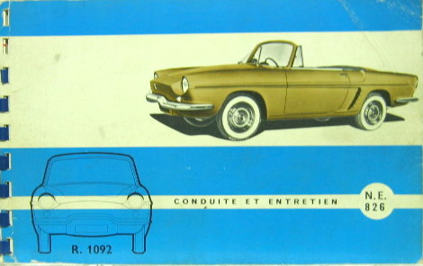 Couverture de 1960 RENAULT FLORIDE R1092 LIVRET D'ENTRETIEN NE 826 ET NE 860
