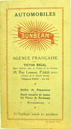 Couverture de 1912 SUMBEAM CATALOGUE DEPLIANT