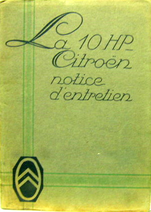 Couverture de 1924-1 CITROEN 10 HP LIVRET D'ENTRETIEN AC 16