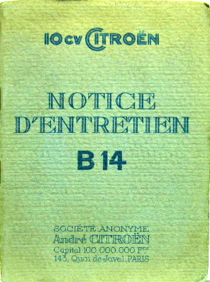 Couverture de 1927-4 CITROEN B14 LIVRET D'ENTRETIEN AC 488