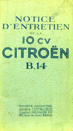 Couverture de 1927-3 CITROEN B14 LIVRET D'ENTRETIEN AC 534