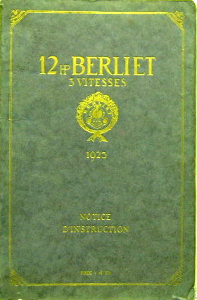 Couverture de 1923 BERLIET 12 CV 3 VITESSES LIVRET D'ENTRETIEN