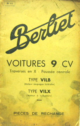 Couverture de 1934-9 BERLIET 9 CV TYPE VIP CATALOGUE DE PIECES DETACHEES