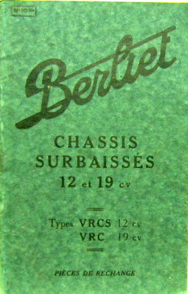 Couverture de 1933-5 BERLIET 12 ET 19 CV TYPE VRCS ET VRC CATALOGUE DE PIECES DETACHEES