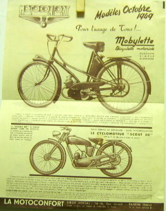 Couverture de 1949 MOTOCONFORT GAMME MOBYLETTE -SCOUT 50-125 STANDARD LATERALE C45S-125 FORCYCLUB U46C-175 U2C FORCYSPORT-350 GRAND SPORT C46C PROSPECTUS