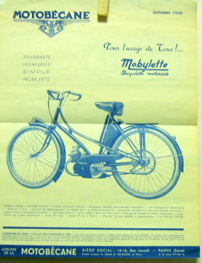 Couverture de 1950-10 MOTOBECANE GAMME MOBYLETTE-125 STANDARD LATERALE D45S-125 MOBYCLUB Z46C-175 MOBYSPORT Z2C PROSPECTUS
