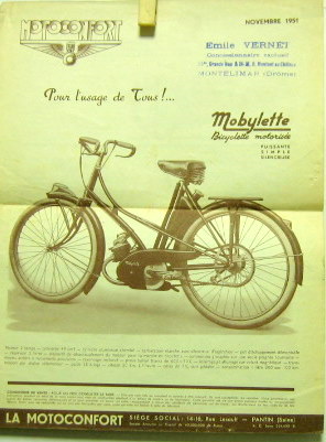 Couverture de 1951-11 MOTOCONFORT GAMME MOBYLETTE-125 STANDARD LATERALE C45S-125 FORCYCLUB U46C-175 FORCYSPORT U2C PROSPECTUS