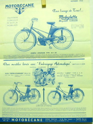 Couverture de 1952-10 MOTOBECANE GAMME MOBYLETTE AV 31 32 33-125 D45S-Z46C-175 Z2C-350 L4C-SCOOTER SCC  PROSPECTUS