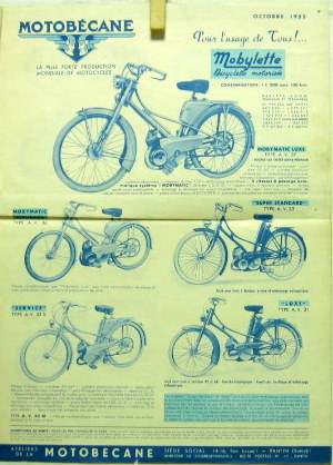 Couverture de 1955-10 MOTOBECANE GAMME MOBYLETTE AV 31 32S 33 36 37 -125 D45S Z54C Z56C-175 Z26C Z24C Z23C-350 L4C PROSPECTUS