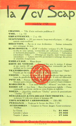 Couverture de 1928 SCAP 7 CV A BILLANCOURT PROSPECTUS