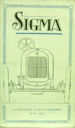 Couverture de 1919 SIGMA 10 HP 4 CYLINDRES A PARIS DEPLIANT