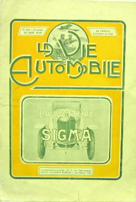 Couverture de 1919 SIGMA 10 HP  DESCRIPTIF DE LA VIE AUTOMOBILE
