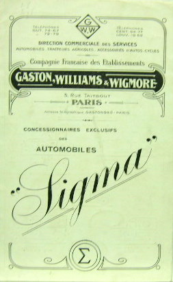 Couverture de 1919 SIGMA 10 HP A PARIS DEPLIANT